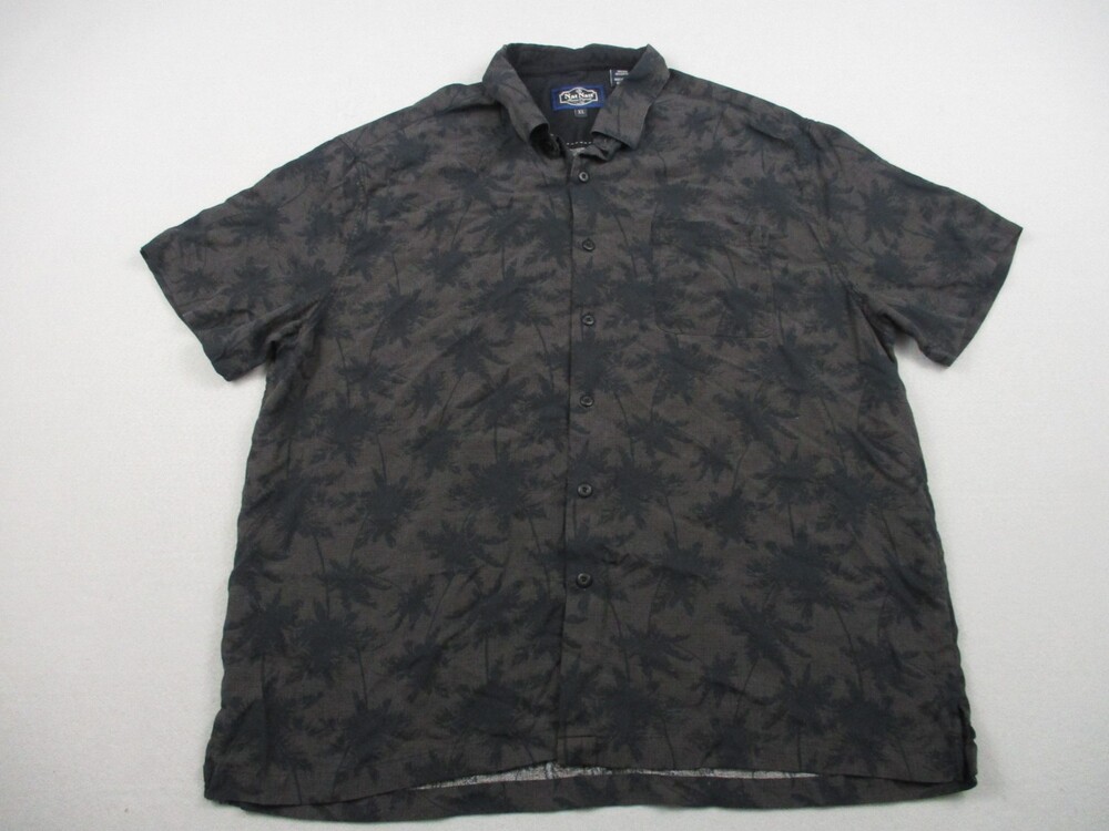 Nat Nast Shirt Men Extra Large Black Floral Tropical Short Sleeve Button Up Silk